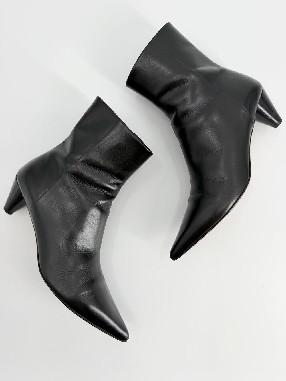 Aeyde Sofie Black Nappa Leather Pointed Toe Kitten Heel Ankle Boots Size 40 EU 9 - Picture 1 of 13